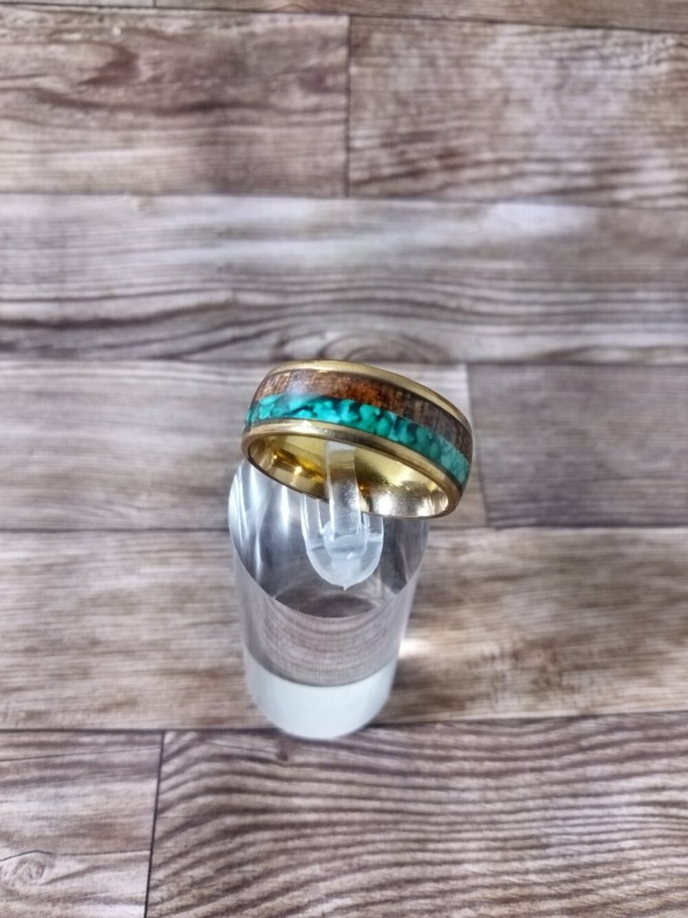 New sizes: 10, 11, 12, 13. Brown/Turquoise Inlay, 8 mm Gold Stainless Steel Band